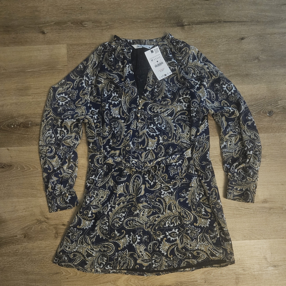 Zara Blue and Gold Patterned Dress